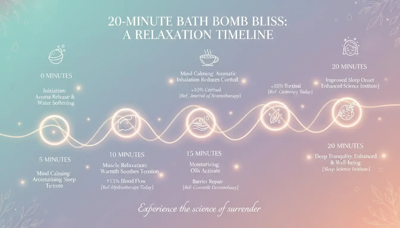 Choosing the Best Bath Bombs for Relaxation: A Guide to Spa-Like Self-Care at Home 2 Timeline showing progressive relaxation benefits of luxury bath bomb experience over 20 minutes