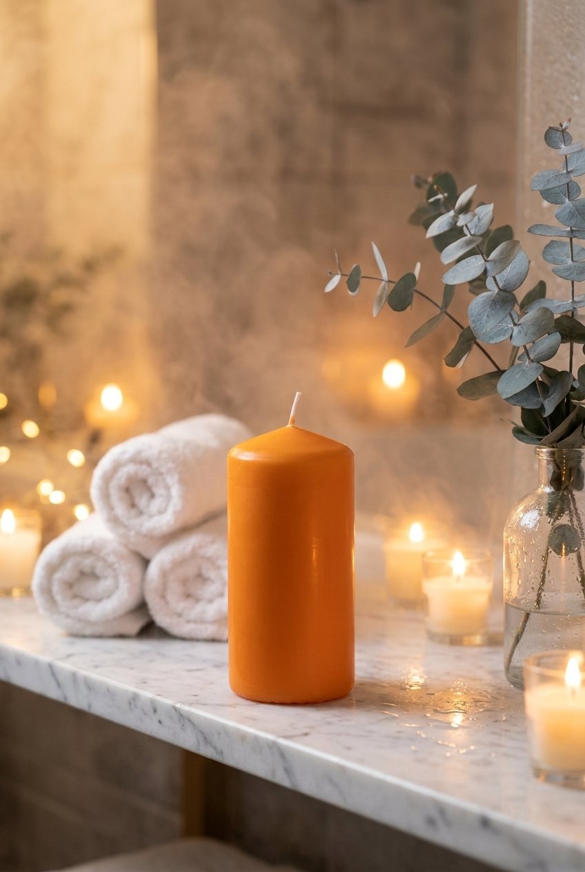 Orange Pillar Candle Unscented 12 Orange Pillar Candle Unscented by AdoreVera - candles-spa-bathroom-candles-v1 scene