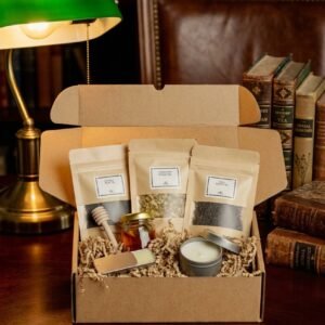 Candle, Tea & Honey Gift Set by AdoreVera - teas-cozy-evening-v4 scene