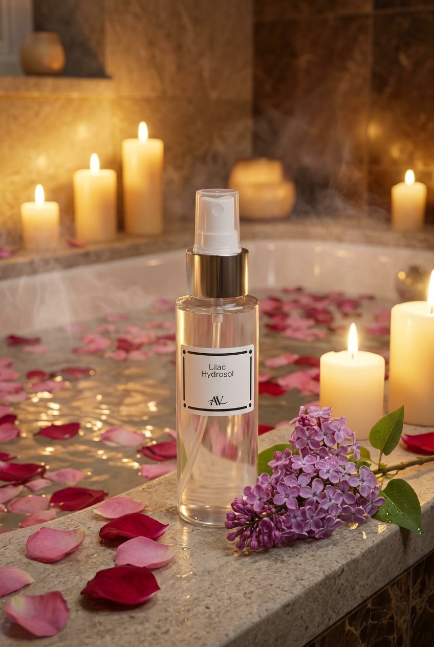 Lilac Hydrosol Facial Mist 14 Lilac Hydrosol: Natural Floral Water - Refreshing Facial Mist by AdoreVera - spa-self-care-evening-v2 scene