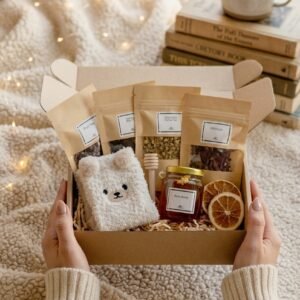 Hygge Gift Box: Cute Socks, Tea & Honey by AdoreVera - teas-hands-pouring-v4 scene
