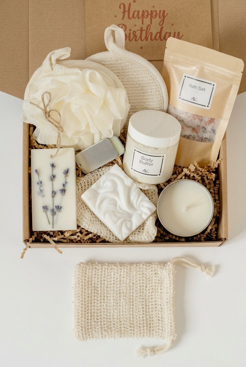 Spa Gift Box for Her 13 pin spa box 29 gifts flat lay v4c