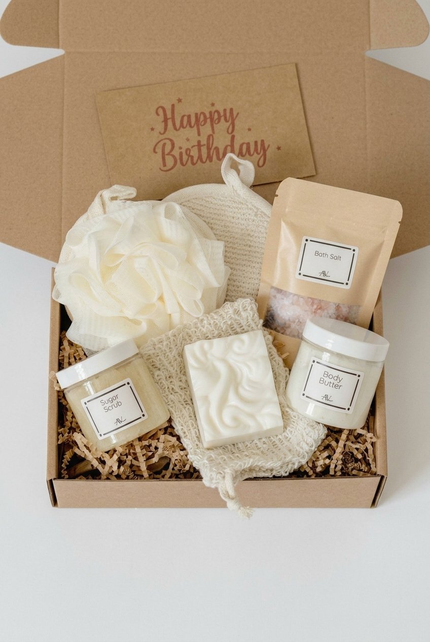 Spa Gift Box | Self Care Gift Basket 12 pin spa gift box self care gift basket gifts flat lay v4 3