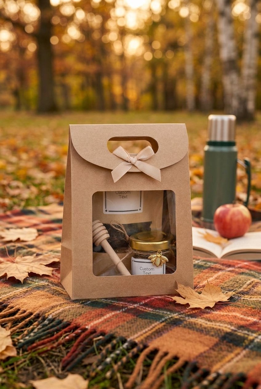 Personalized Wedding Favors for Guests | Honey Jar & Tea | Party fFavors 12 Personalized honey jar and tea wedding favors displayed outdoors on a picnic blanket with floral accents