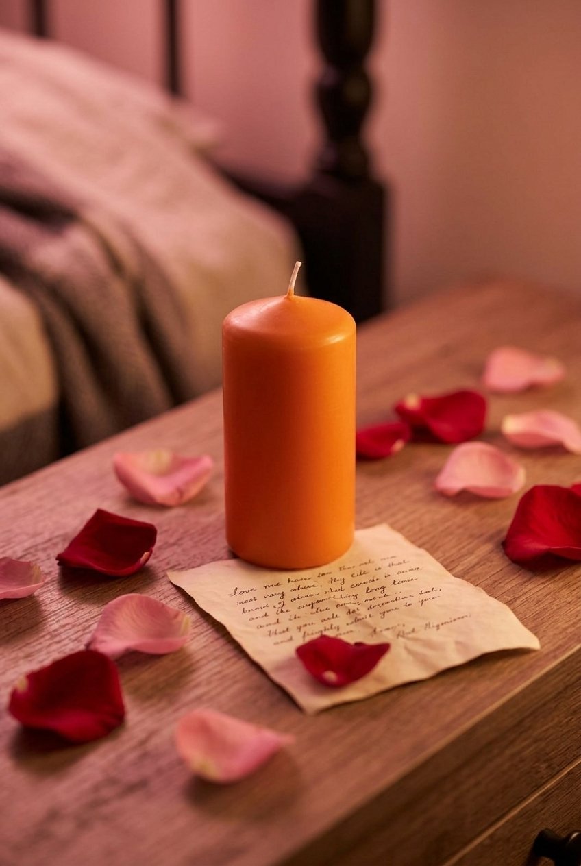 Orange Pillar Candle Unscented 16 Orange Pillar Candle Unscented by AdoreVera - candles-bedroom-nightstand-v2 scene