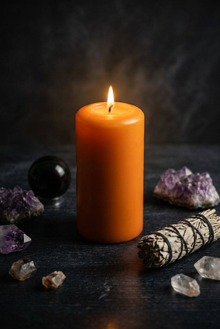 Orange Pillar Candle Unscented 15 Orange Pillar Candle Unscented by AdoreVera - candles-meditation-space-v3 scene
