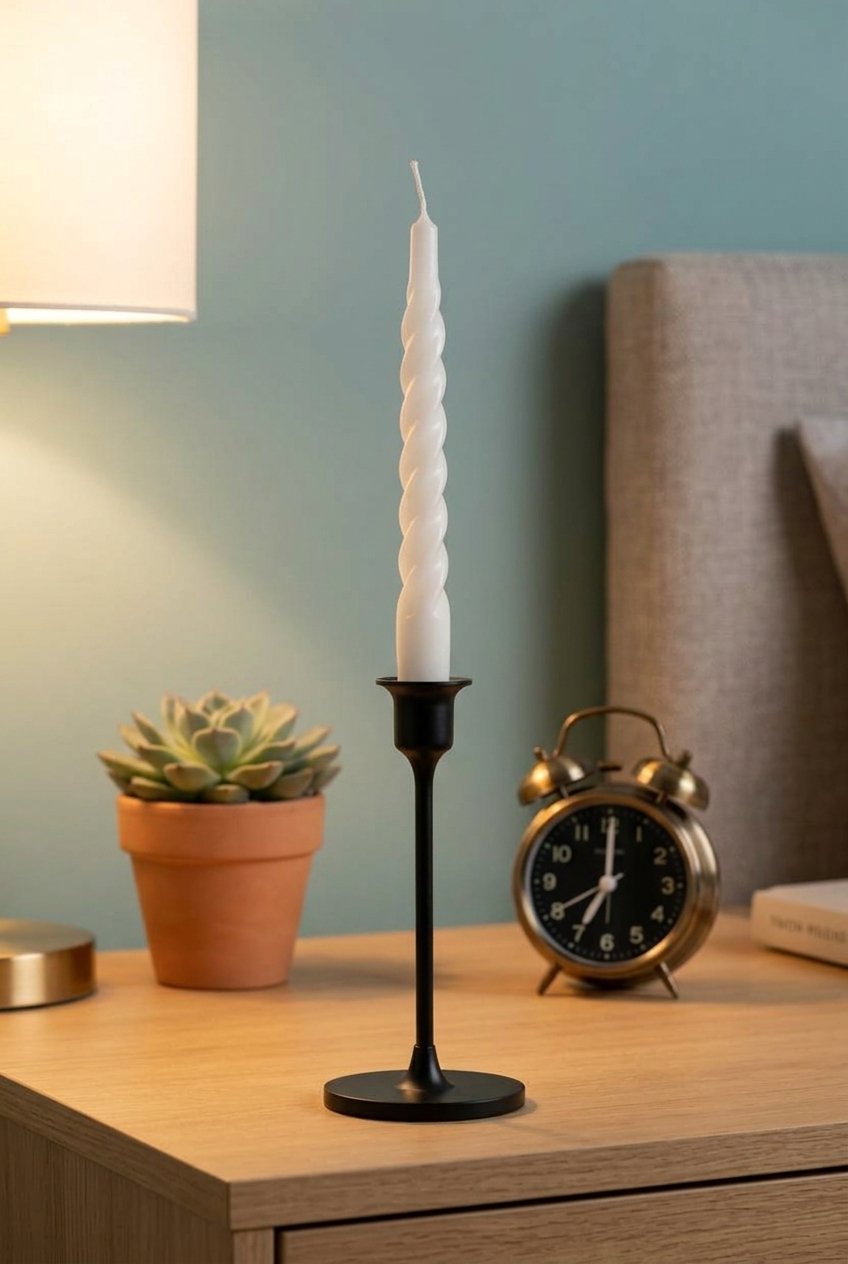 Twisted Taper Candles 15 Twisted Taper Candles | Long candles | Elegant dining table by AdoreVera - candles-bedroom-nightstand-v1 scene