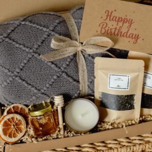 Cozy Hygge Gift Box | Knitted Blanket, Ceramic Mug, Teas, Honey, Candle