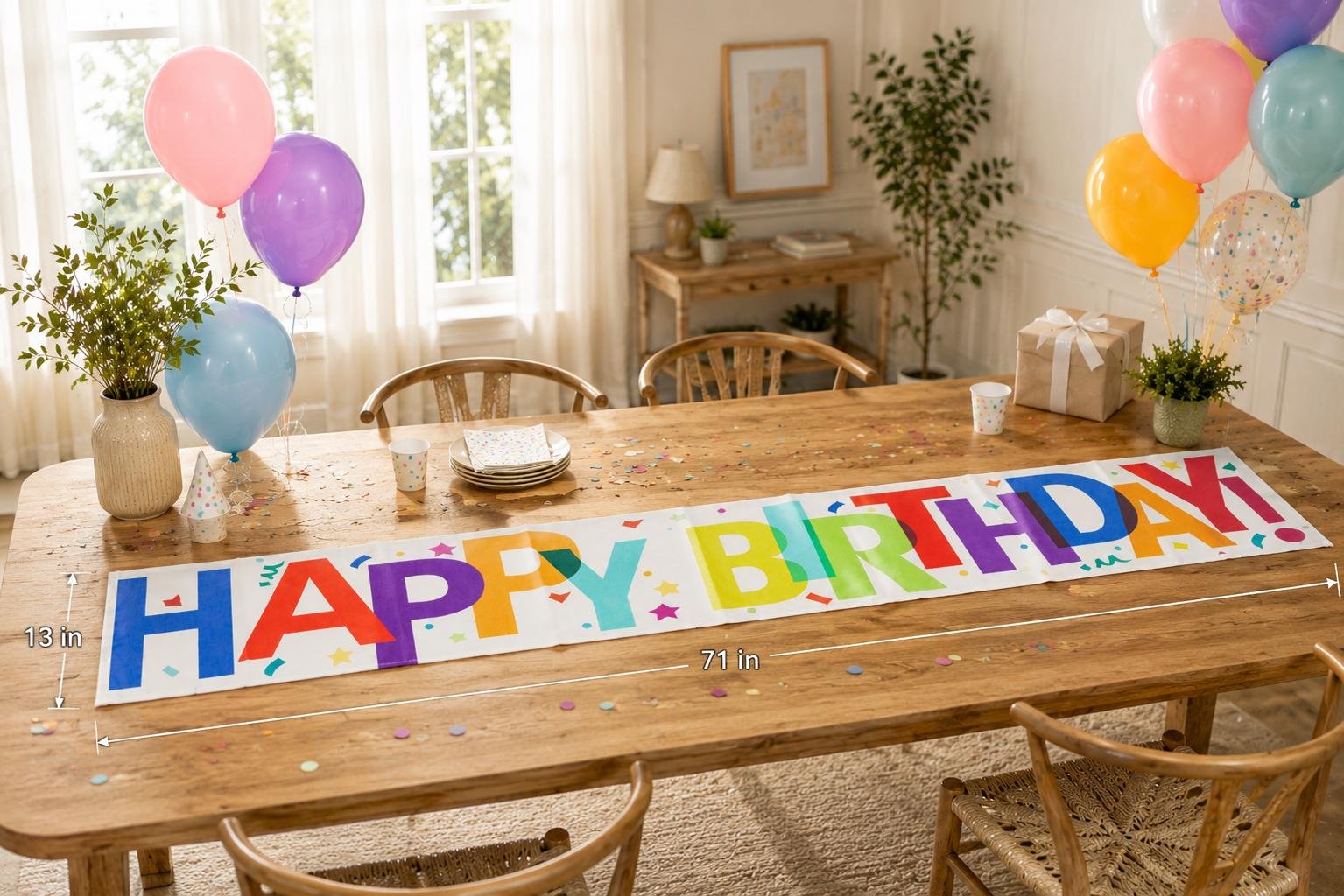 Colorful Happy Birthday Table Runner | Table Party Decoration 3 Colorful Happy Birthday Table Runner | Table Party Decoration, product photo 2
