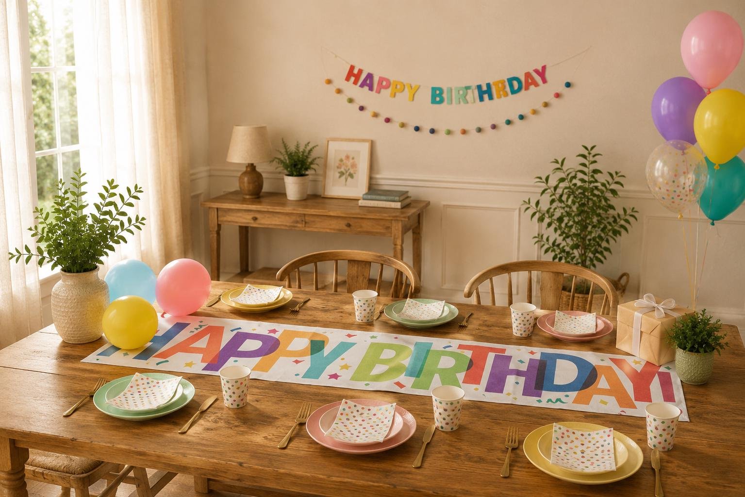 Colorful Happy Birthday Table Runner | Table Party Decoration 4 Colorful Happy Birthday Table Runner | Table Party Decoration, product photo 3