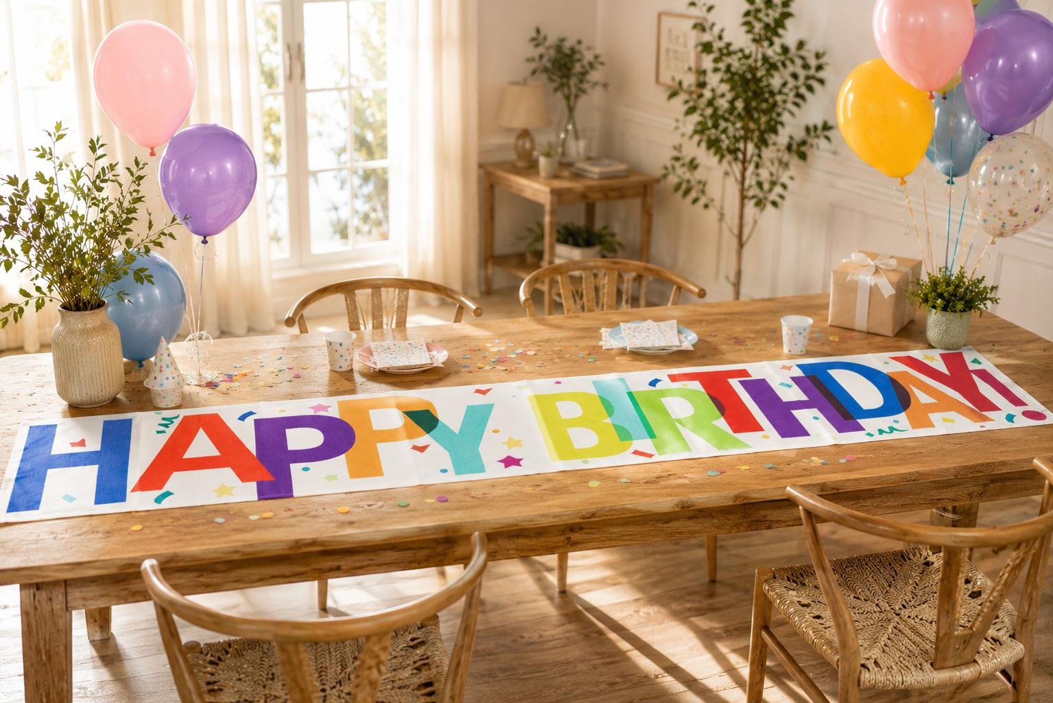 Colorful Happy Birthday Table Runner | Table Party Decoration 1 Colorful Happy Birthday Table Runner | Table Party Decoration, product photo 1