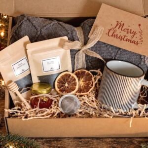 Cozy Christmas Tea Gift Box with Blanket & Mug